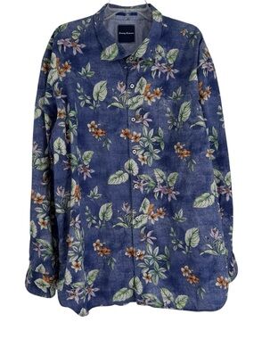 Tommy Bahama Shirt Mens 3XL Blue Floral Print Button Up Long Sleeve Cotton